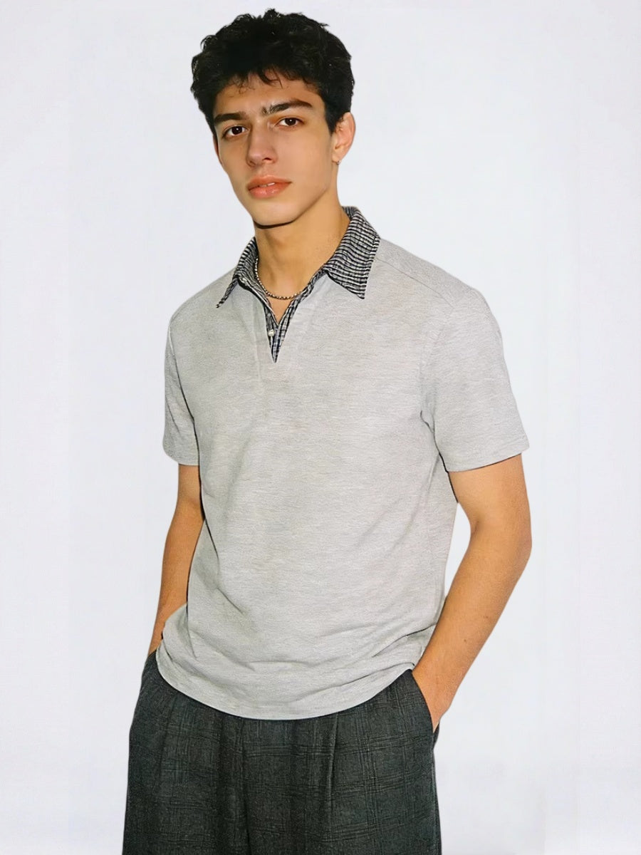 Plaid Beading Anti-wrinkle Cleanfit Polo Shirt