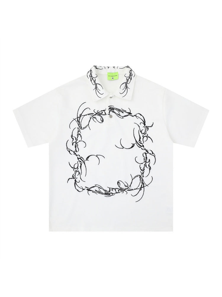 Graffiti Embroidery Loose-fit POLO Shirt