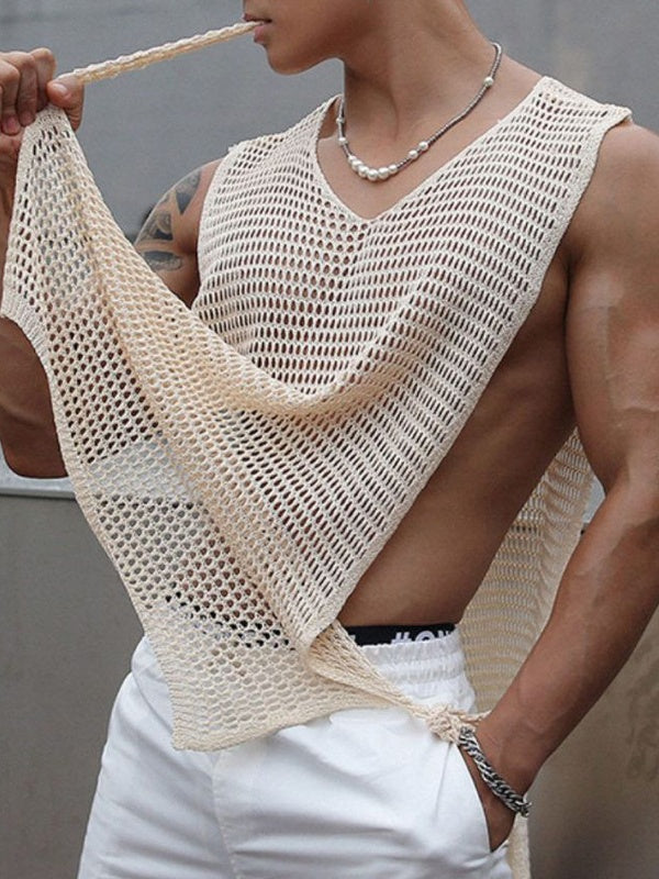 Loose-fit Perspective Hollow Out Tank Tops