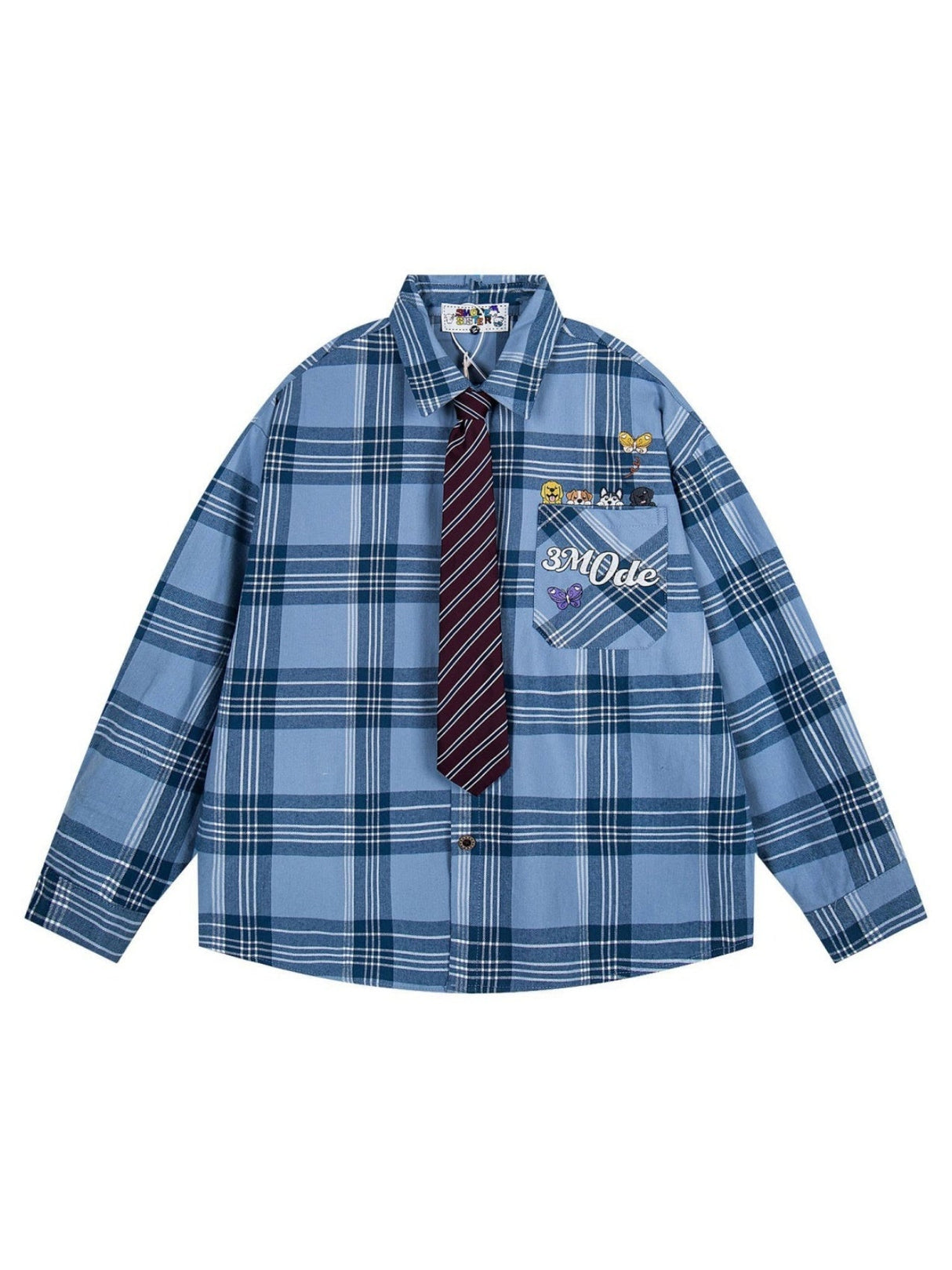 Liber Autumn Neutral wear Tie Plaid Shirts