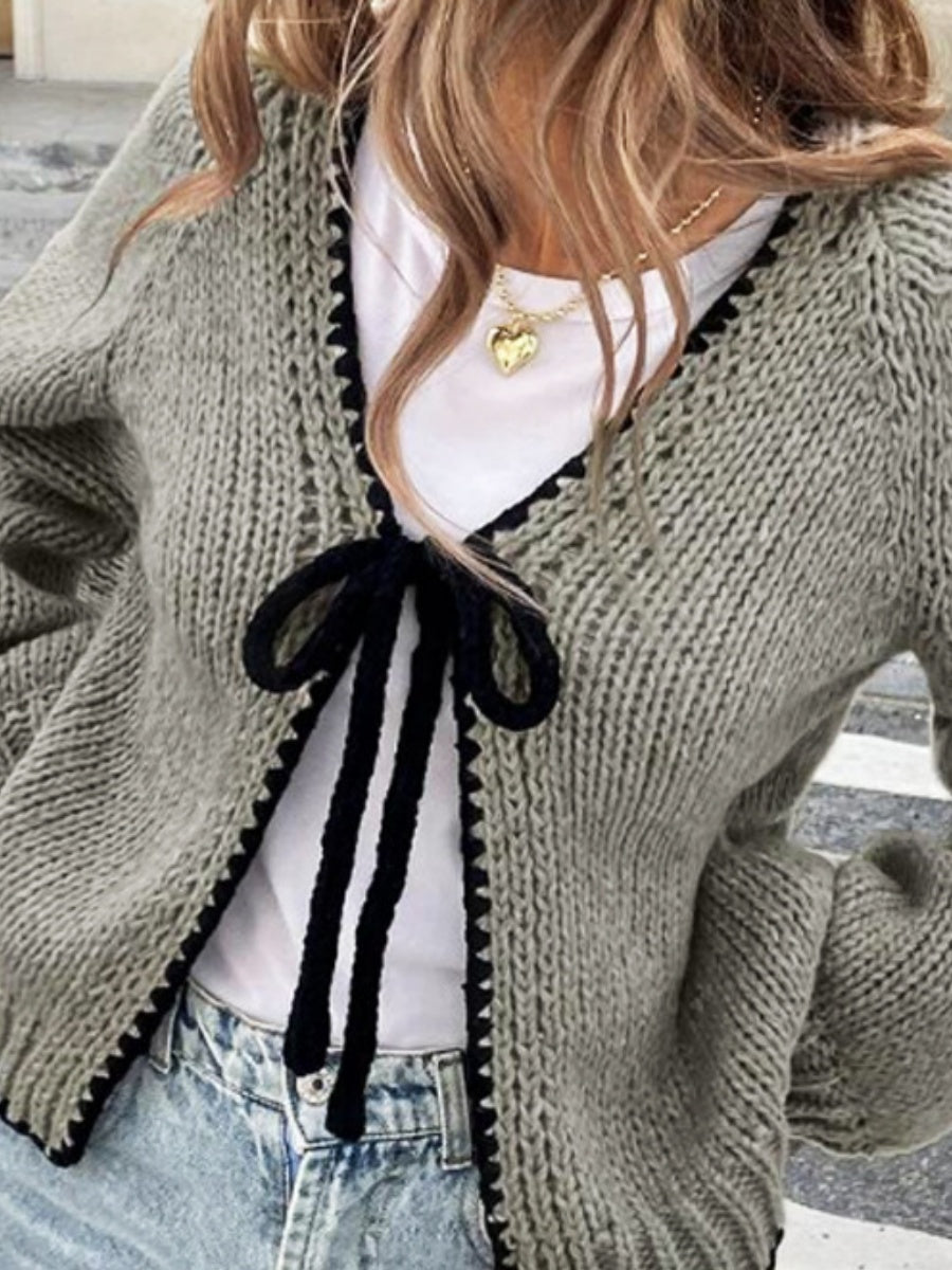 Liber Autumn Women's Chain link Contrasting colors Bandage Cardigans