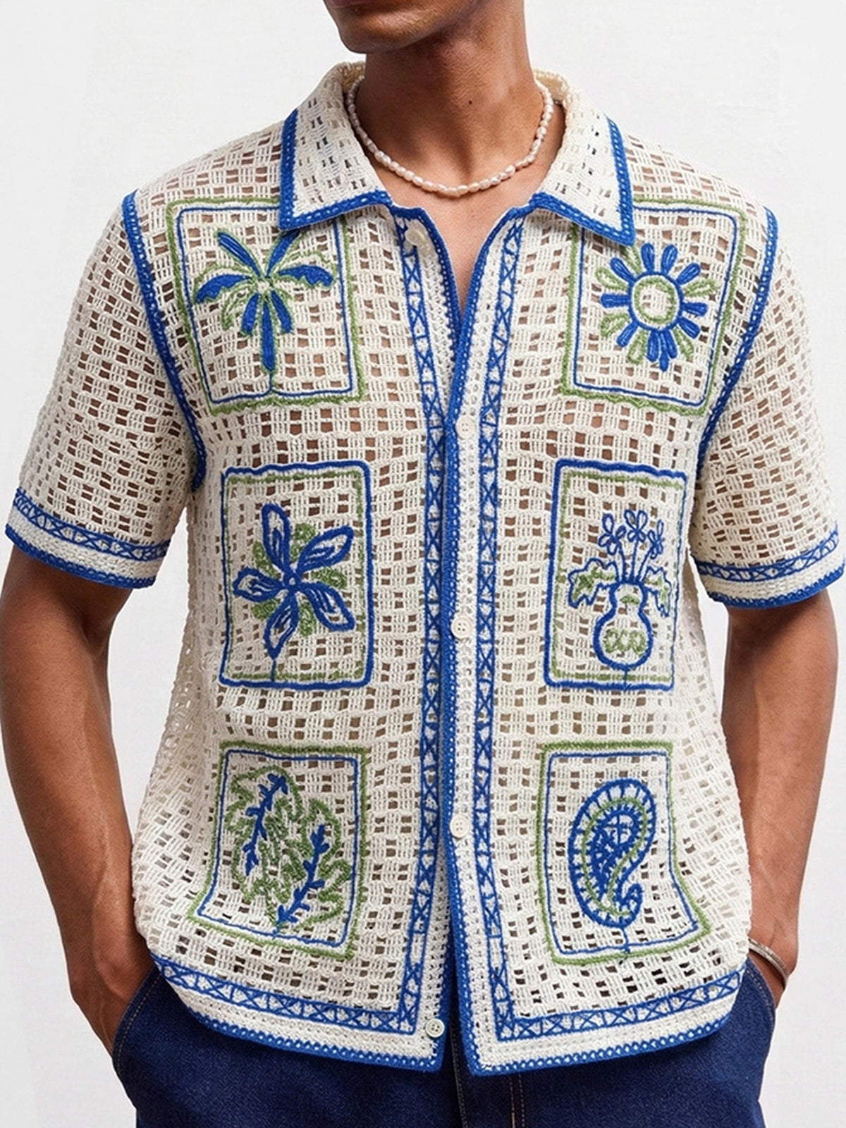 Holiday Style Crochet Hollow Knitting Polo Shirts