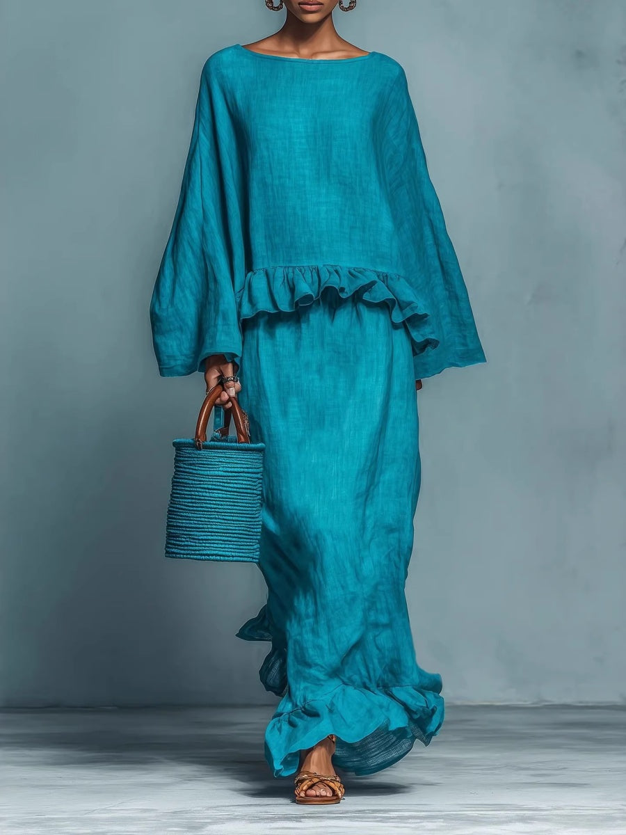 Long-sleeved Irregular Top And Skirt Two-piece Set