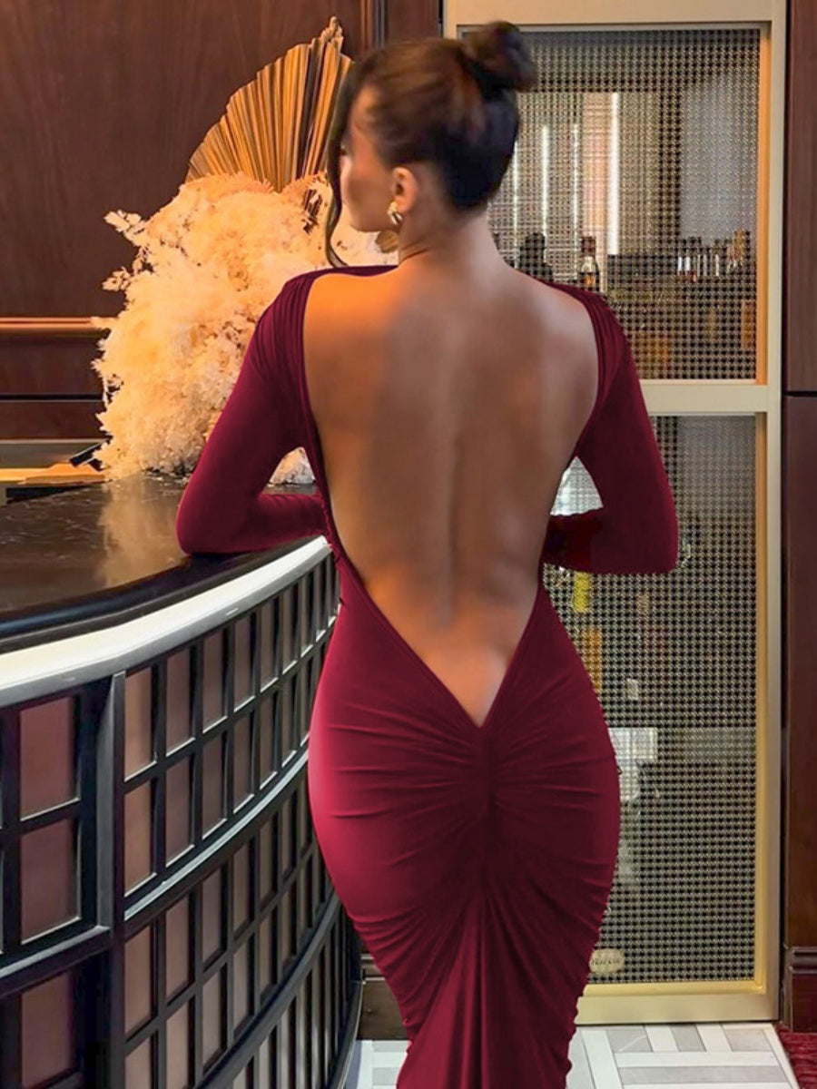 Liber Autumn Women's Backless Pleated Maxi Dresses