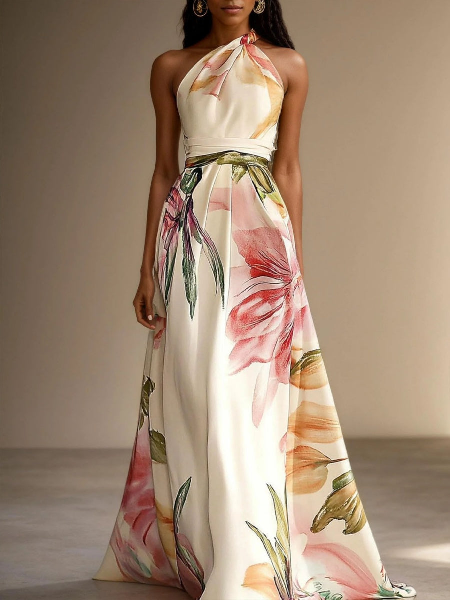 All-over Print Halter Waist Parties Vacation Maxi Dresses