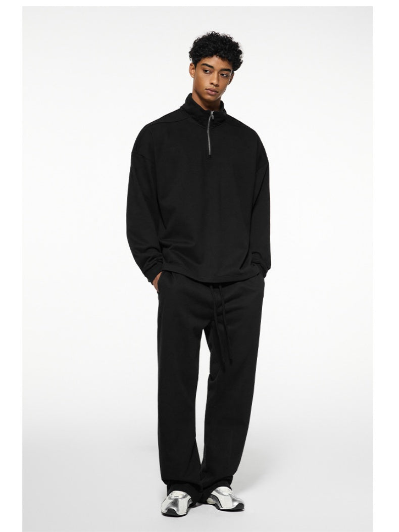 Half Zipper Stand Collar Rough Edge Splicing Sweatshirts&Hoodies Straight-leg Trousers Set
