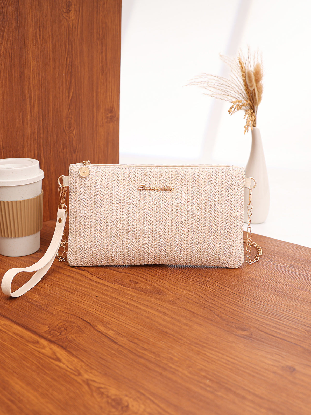 Solid Color Vacation Straw Crossbody Bag