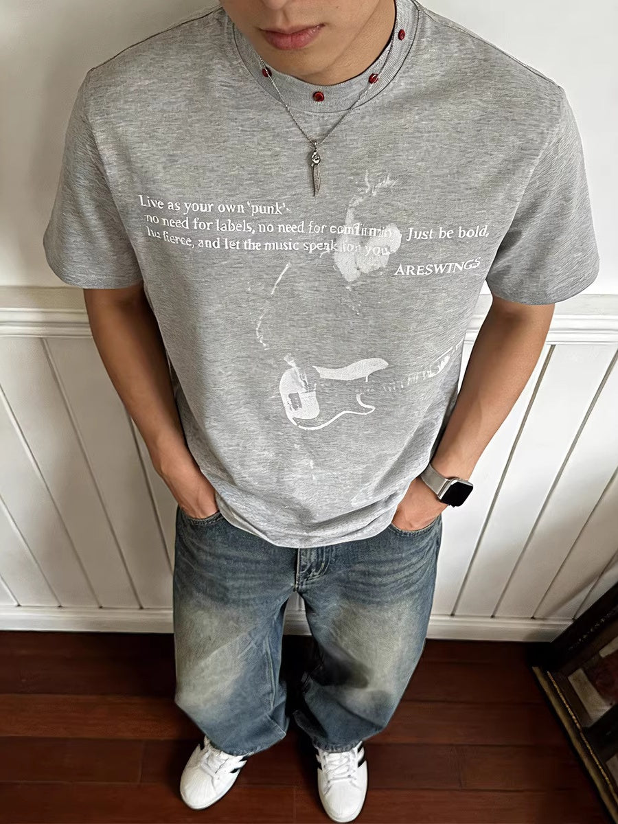 Quick-drying Rock Studs Printed T-shirt