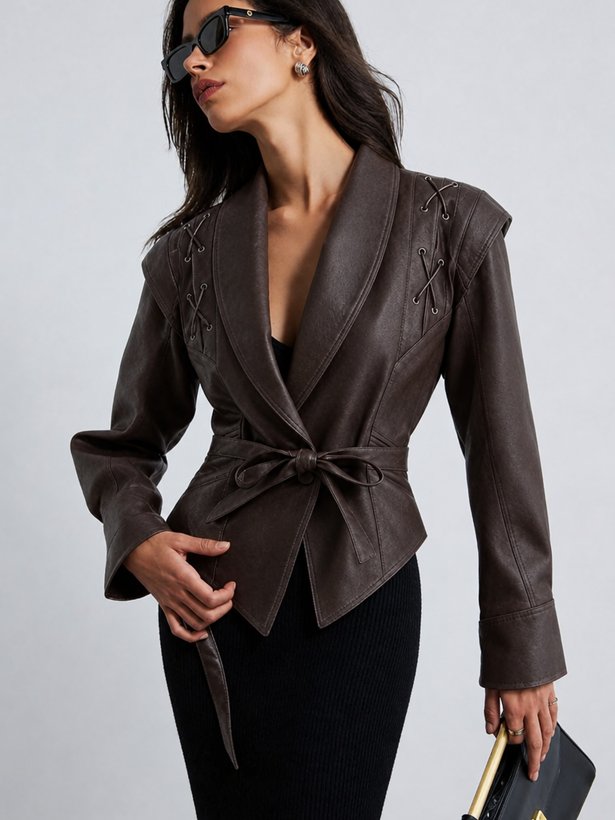Lace-up Faux Leather Jacket