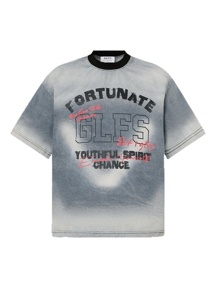 Washed Inkjet Printing Monkey Denim T-shirts