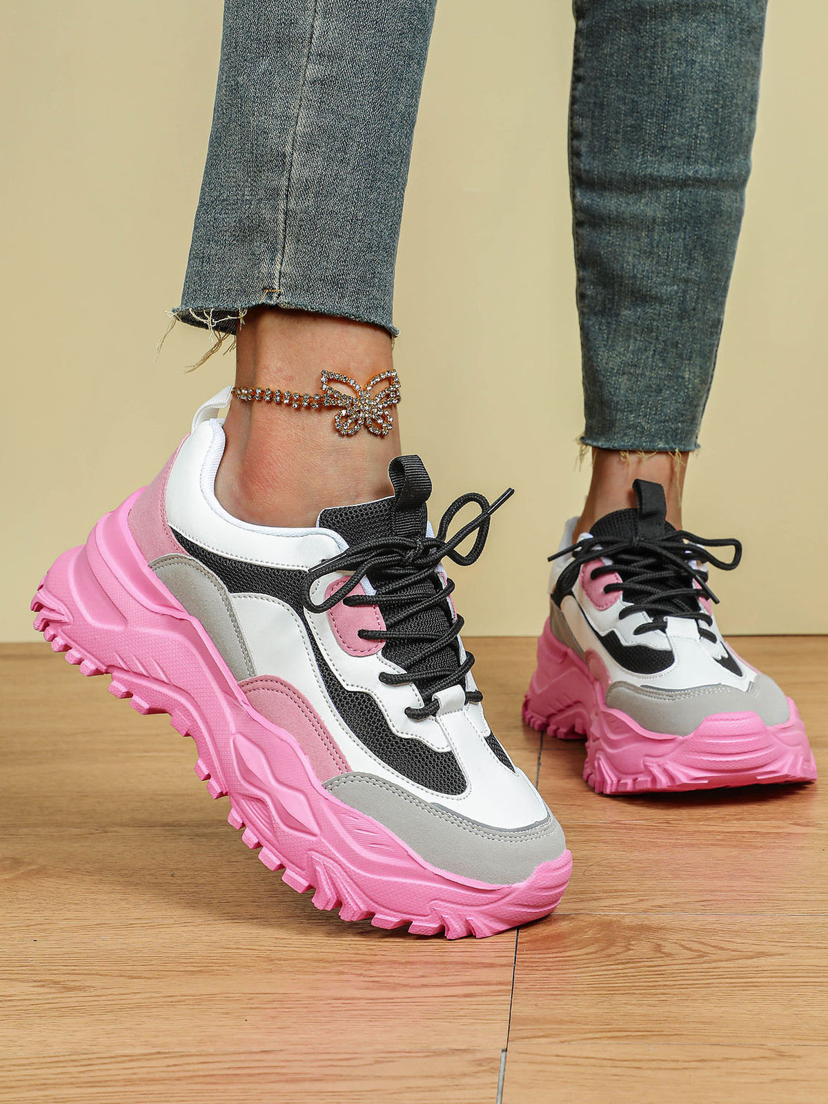 Color-blocked Platform Women's Casual Sneakers