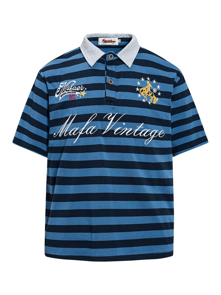 Loose-fit Leisure Letter Printed Color-blocked Polo Shirts