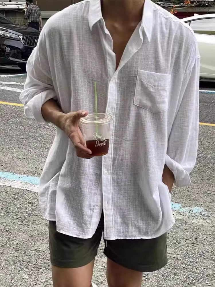Cotton And Linen Breathable Loose-fit Lightweight Sunscreen Shirts