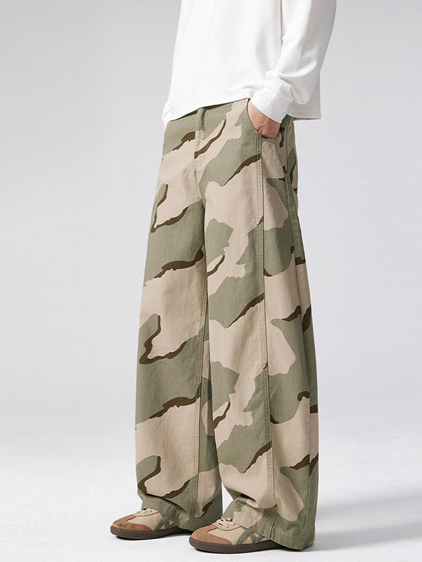 Retro Silhouette Deconstruction Camouflage Baggy Wide-leg Machete Trousers