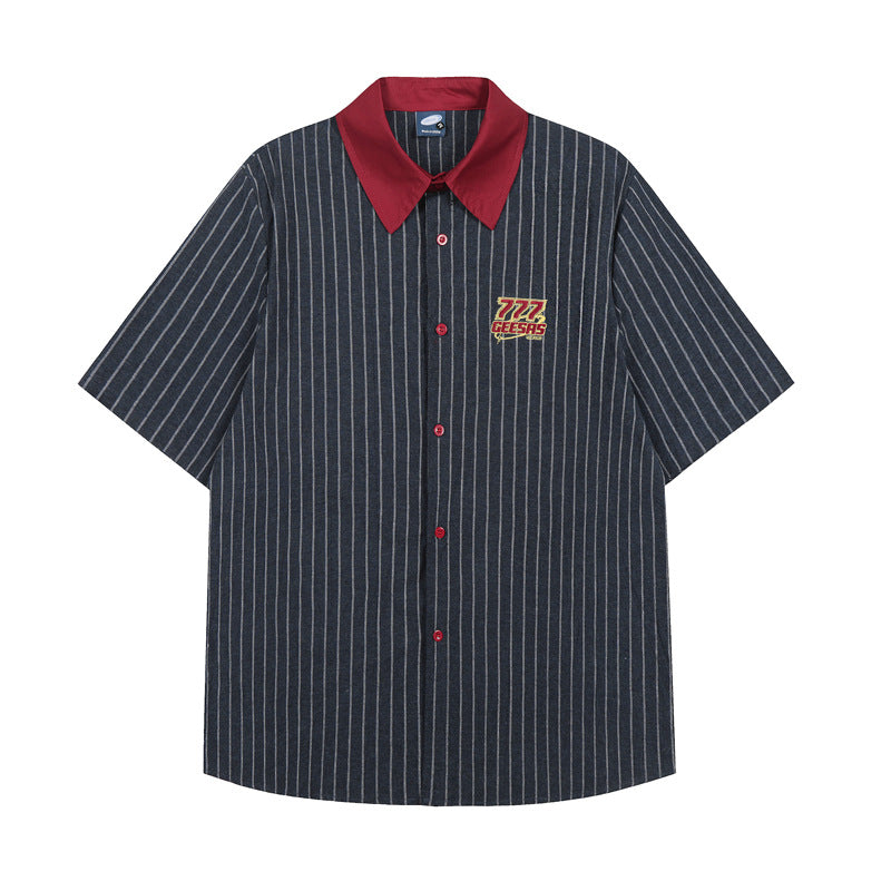Retro Color-blocked Stripes Loose-fit Shirts