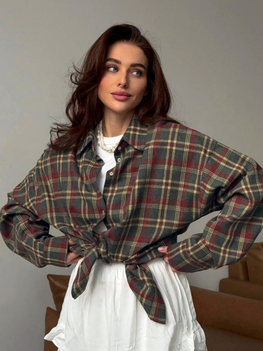 Basic Plaid Retro Wild Leisure Long Sleeve Cardigan Shirts