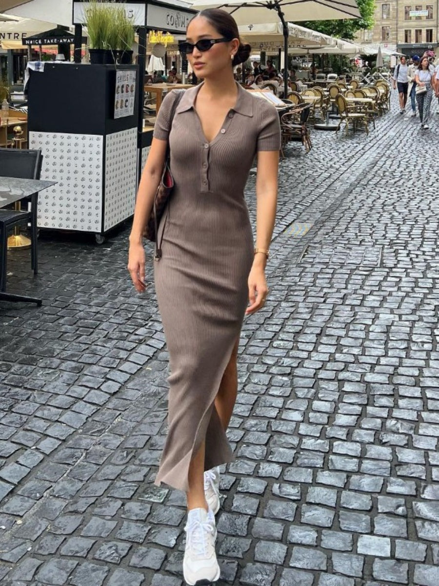 Liber Summer Women's Buttons Solid Color Maxi Dresses