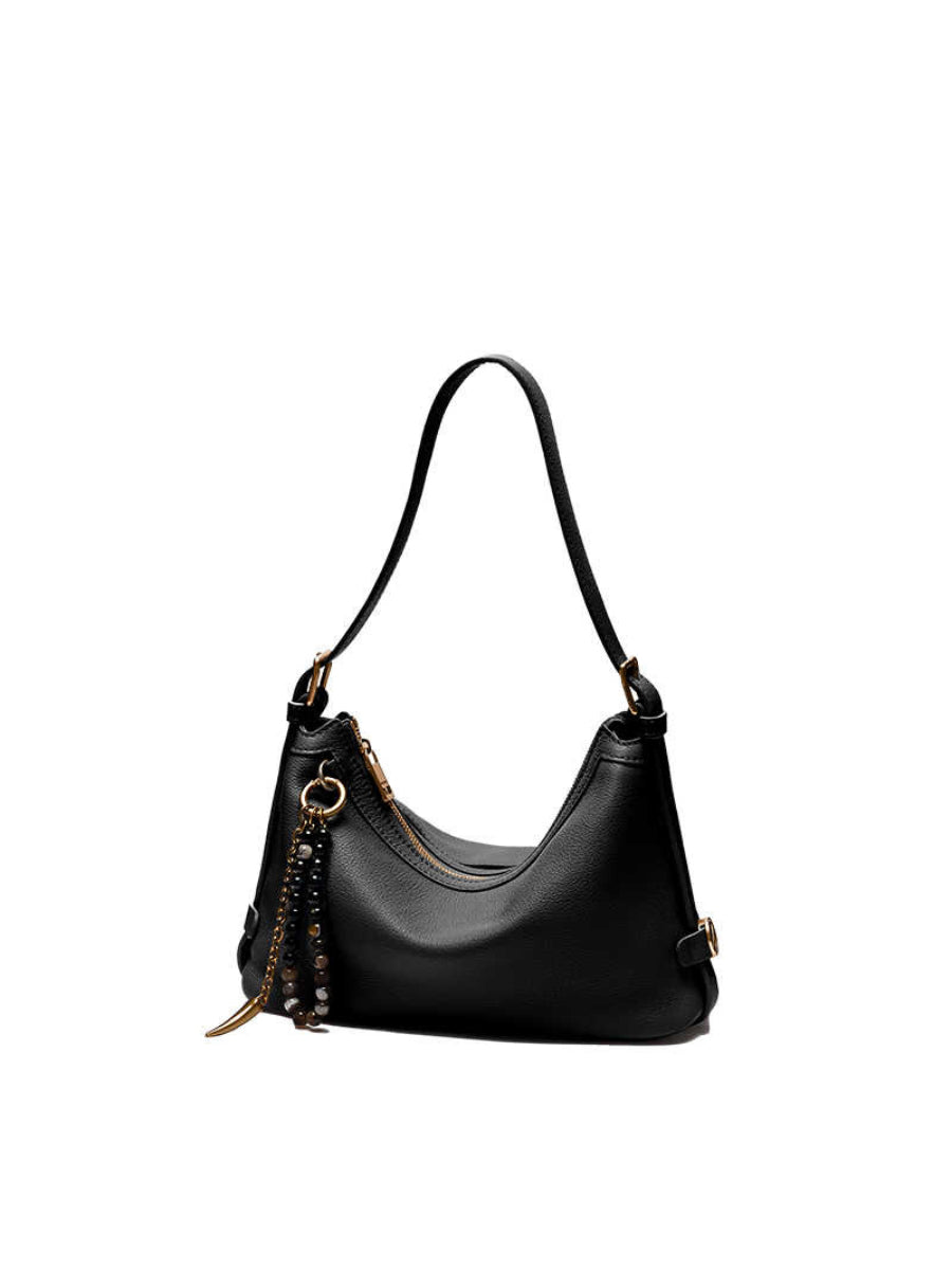 A Small, Soft, Hobo-style Large Shoulder Bag Made Of Top-grain Cowhide Leather, Perfect For Commuting, Versatile, Black, Crossbody, Or Underarm Style.