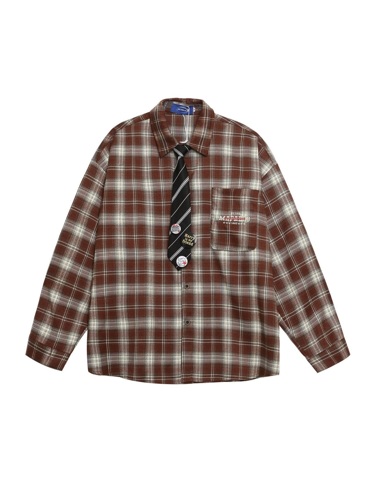 Liber Autumn Neutral wear Tie Plaid Shirts