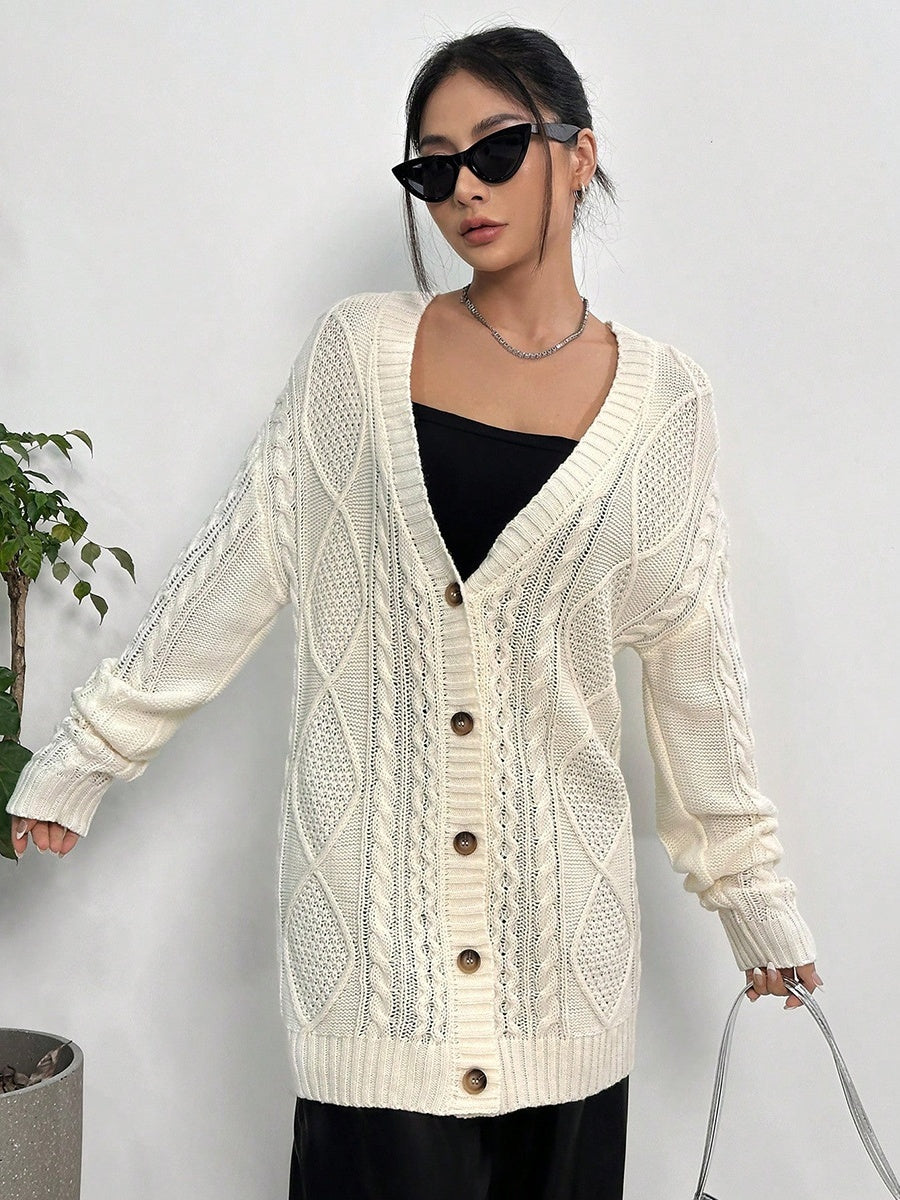 Liber Women's outerwear knitted cardigan diamond cable-knit button autumn cardigan