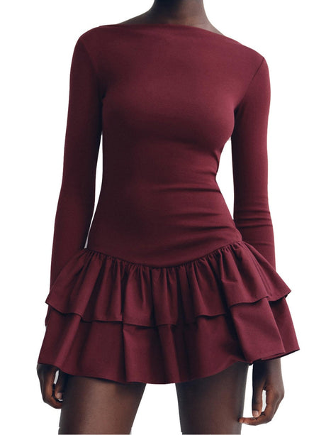 Round Neck Slim Fit Multi-layer Ruffles Party Cocktail Short Dress