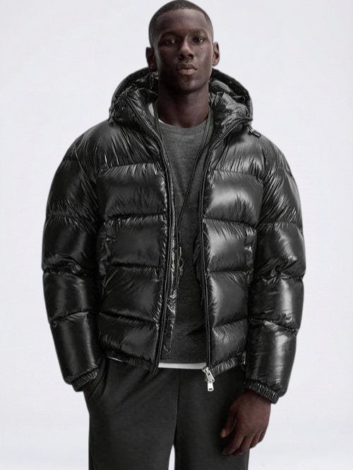 Thermal Hooded Solid-Color Sports Puffer Jacket