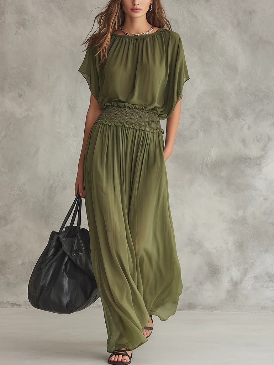 Waist-cinching Solid Color Maxi Dresses