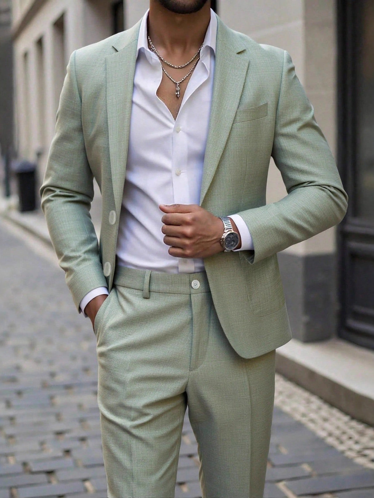 Solid Color Business Dinner Wedding Suit 2-piece Sets Set