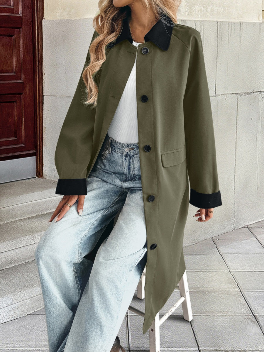 Women's Long green contrast trench coat