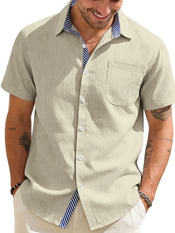 Cotton And Linen Color-blocked Shirts
