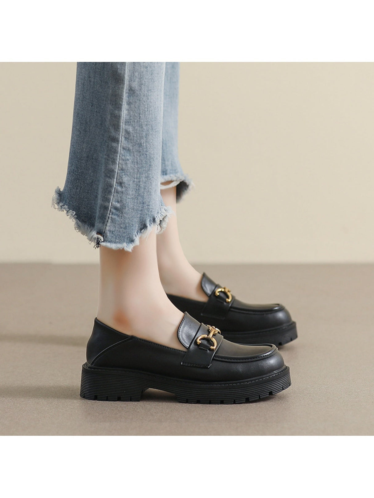 Liber Spring and Autumn Thick-soled Metal Buckle Women's Loafers