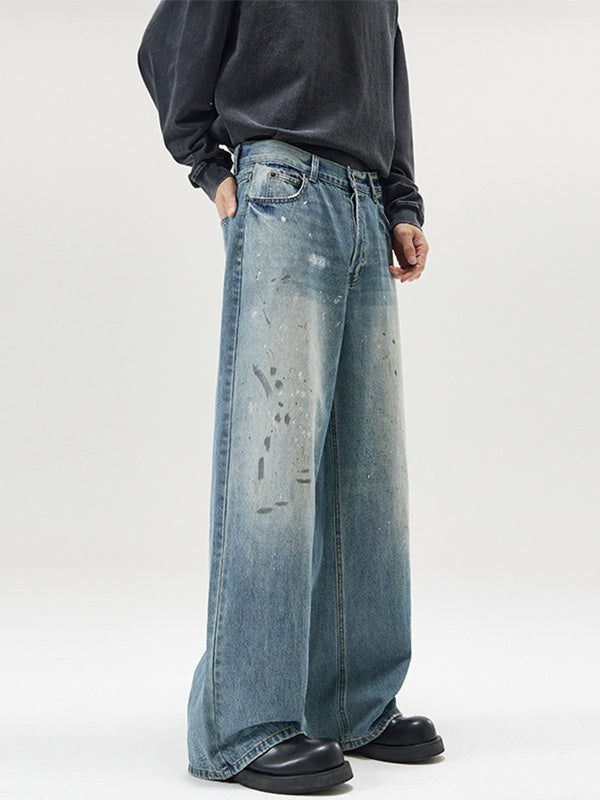 Splashing Ink Cleanfit Relaxation Drape Wide-leg Pants Jeans