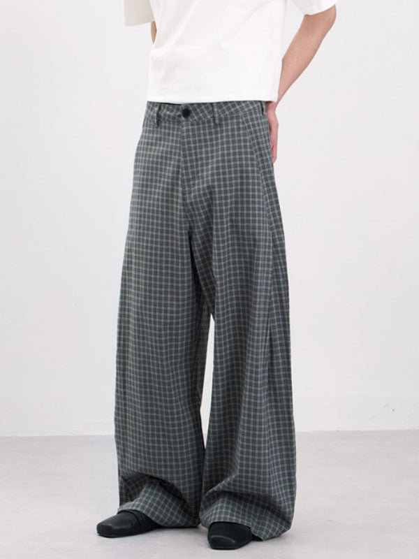 Old Money Style Pleated Plaid Dress Pants Pants