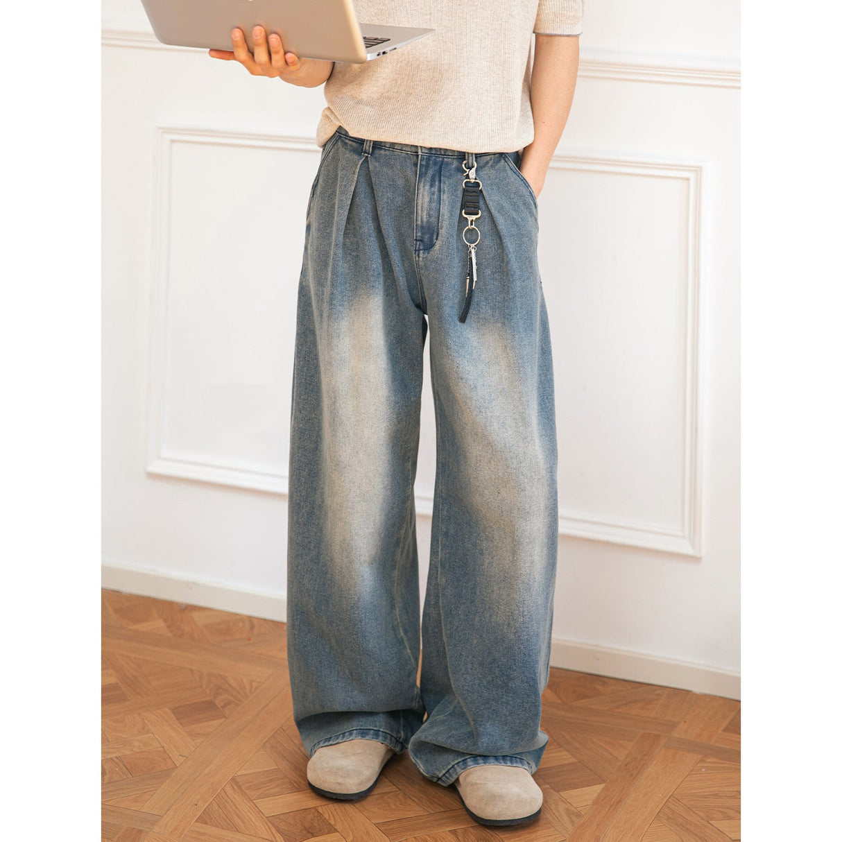 Distressed Washed Loose-fit Straight-fit Jeans