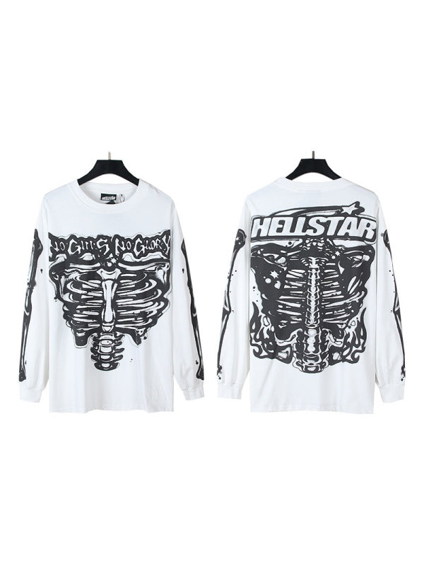 Dark Printed High Street Loose Long-sleeved T-shirt
