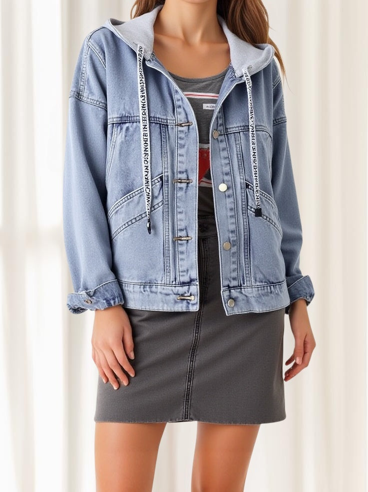 Liber Autumn Women's Letter Hooded Denim jacket