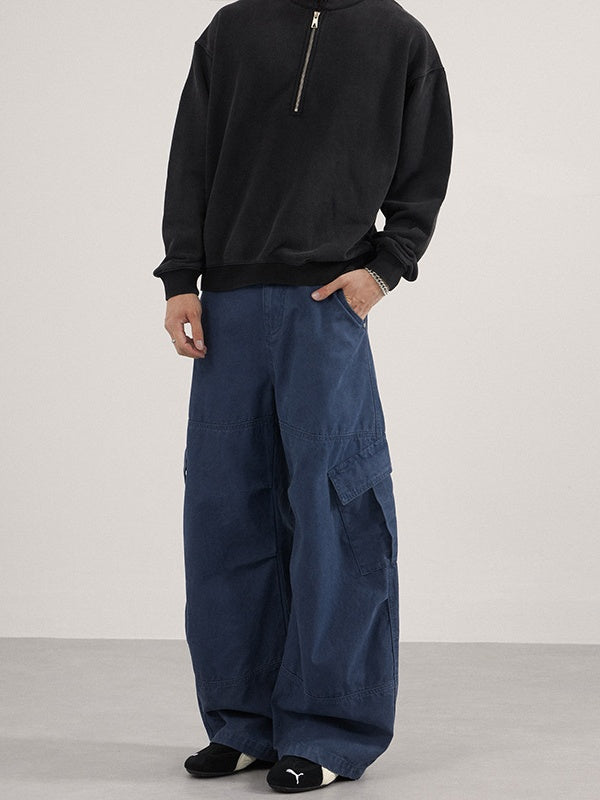 Liber Autumn Neutral wear Multiple pockets Solid Color Cargo Trousers