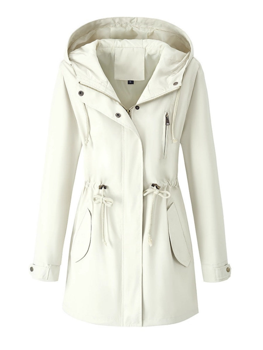 Mid-length Lightweight Raincoat Water Proof Mountain Climbing Outdoor Drawstring Windproof Trench Coats