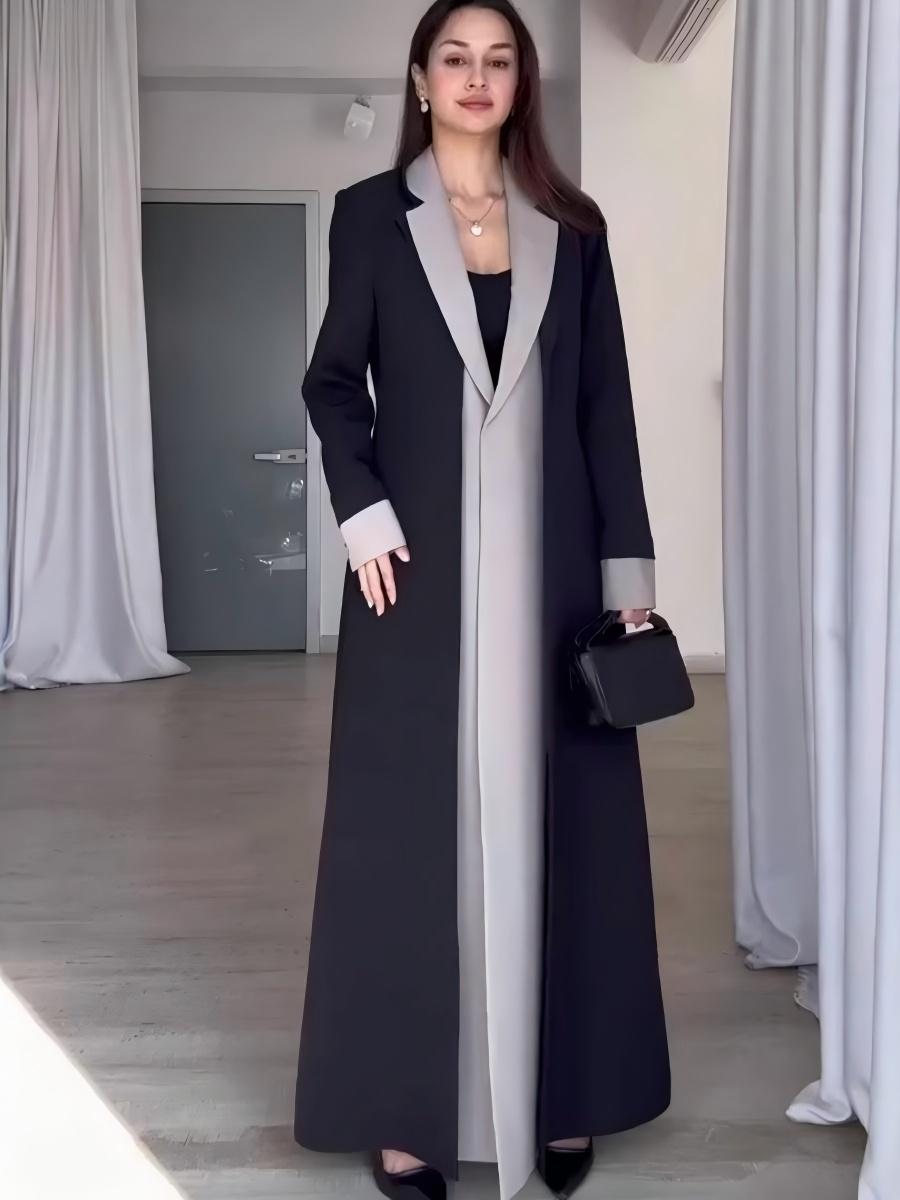 Black Long Suit Collar Splicing Contrasting Colors Commuting Trench Coats