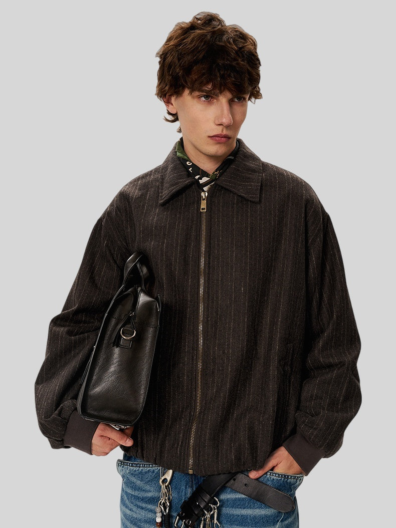 Retro Stripes Boxy Short And Wide Letter Embroidery Jackets