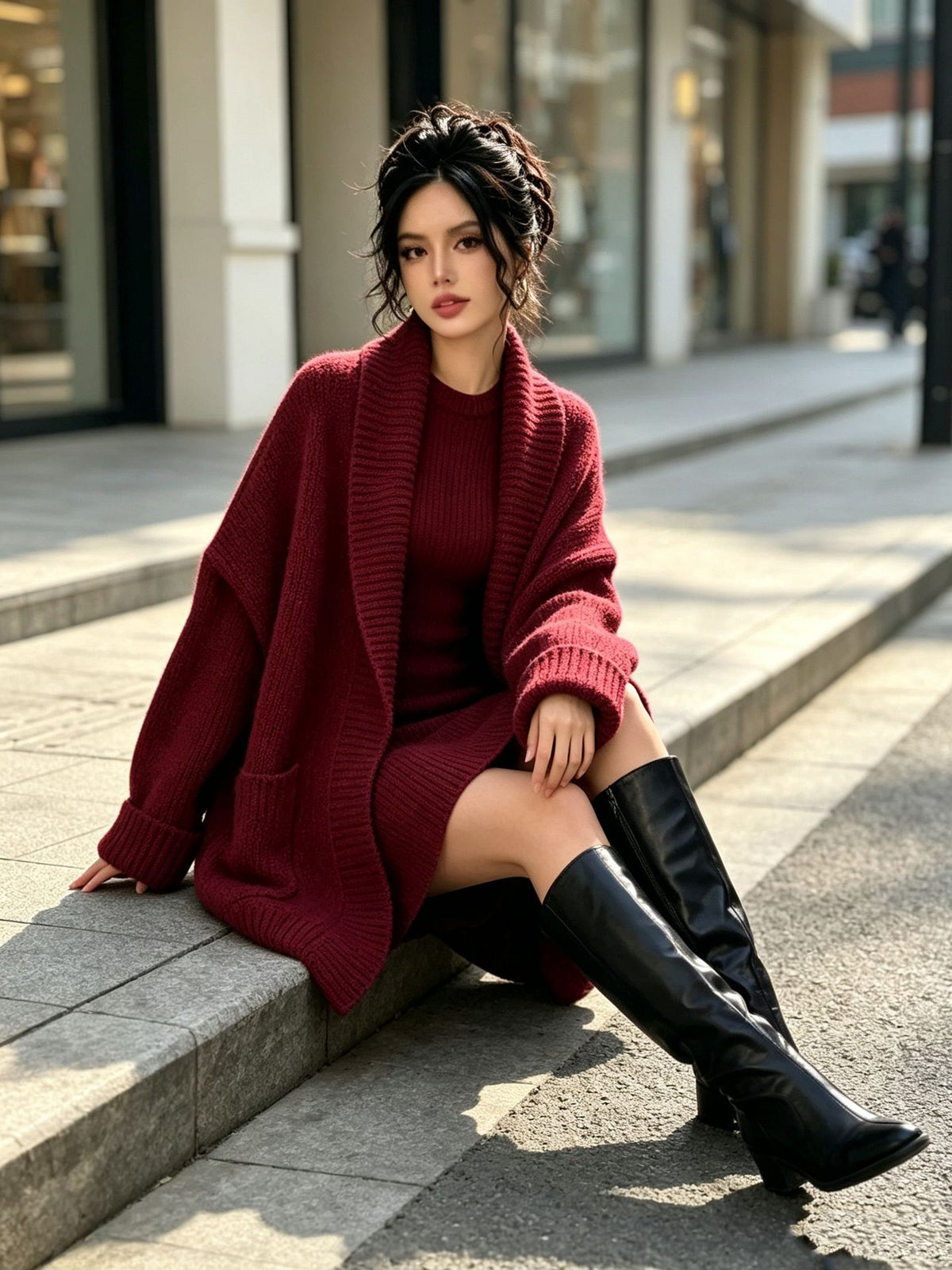 Autumn/Winter Loose Knit Cardigan Set