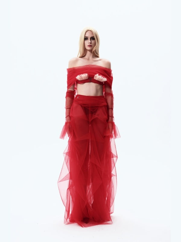 Petal-shaped Floor-length Tulle Skirt