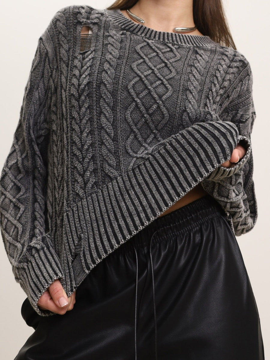 Liber Autumn women's washed short clothing Navel Hole Batwing sleeve pullover sweater