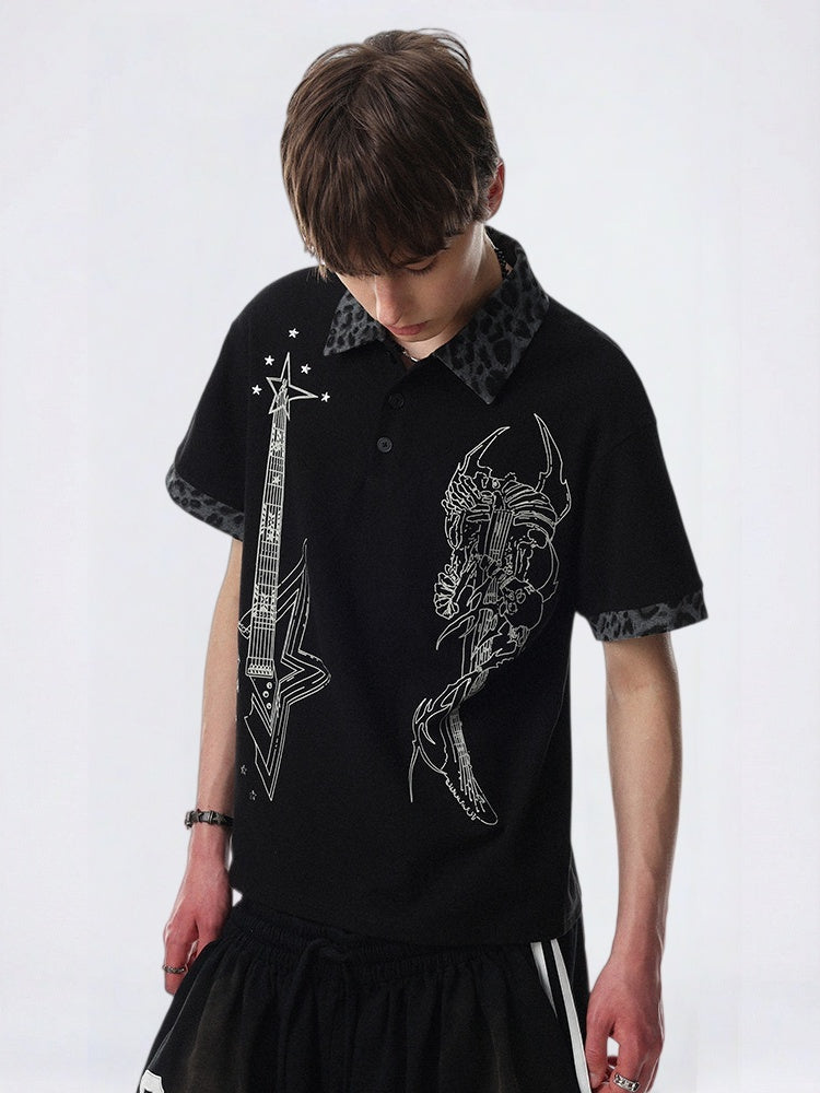 Abstract Printed Ins Leopard Print Patchwork POLO
