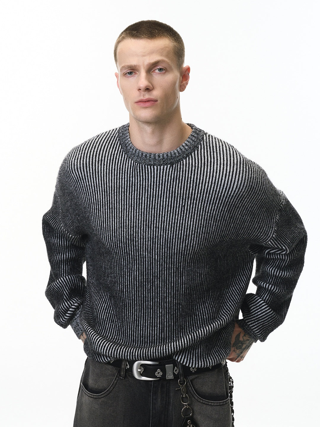 Cleanfit Two-color Loose All-match Crew Neck Sweater
