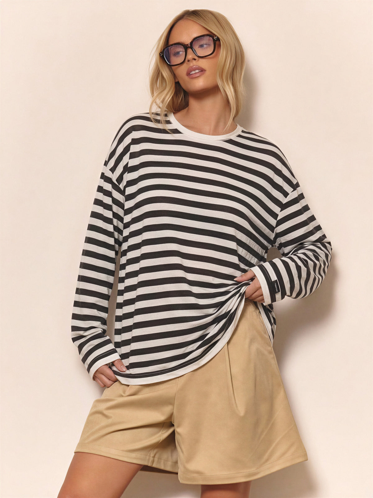 Linen-Blend Relaxed Striped Knit Top