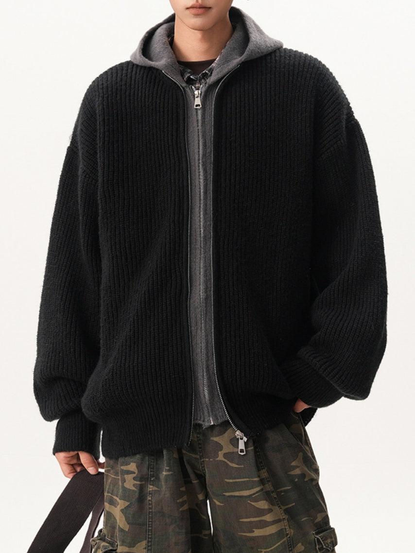 Layered-look Hooded Cardigan