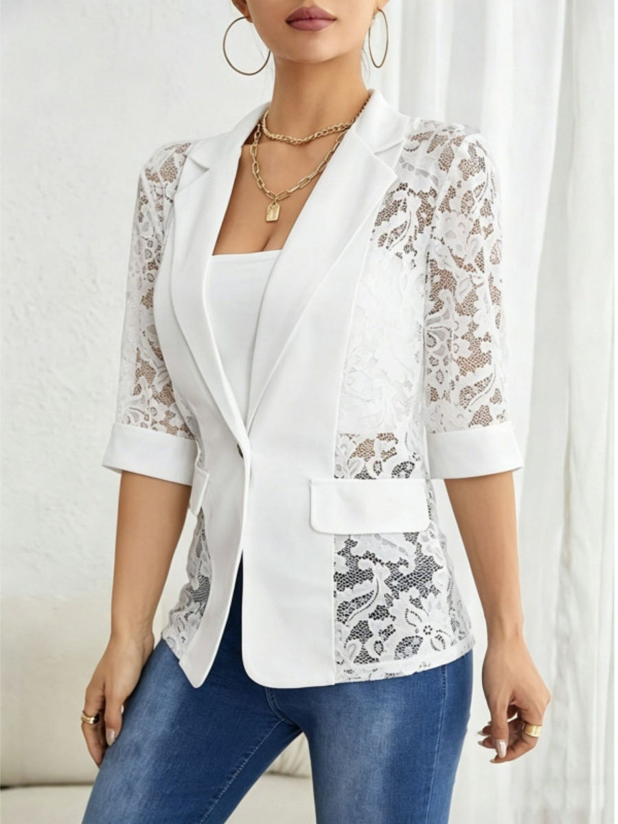 Three-quarter Sleeve Lace-trimmed Suit Jacket