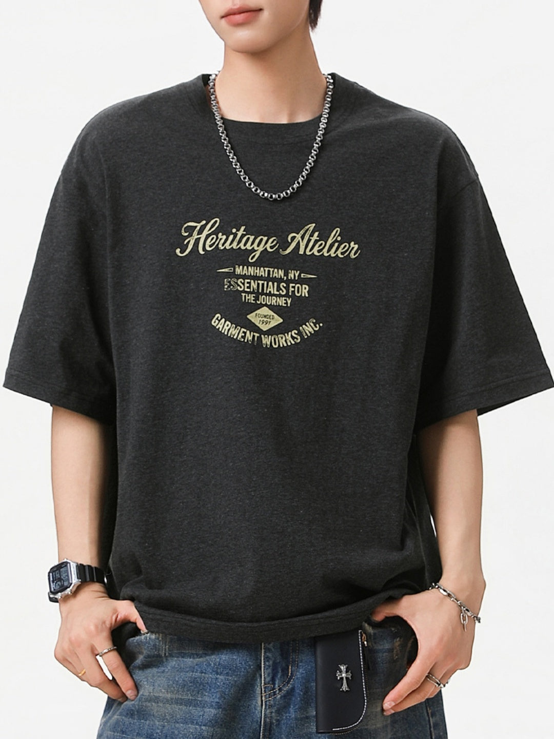 Distressed Mottled Letter Printed T-shirts