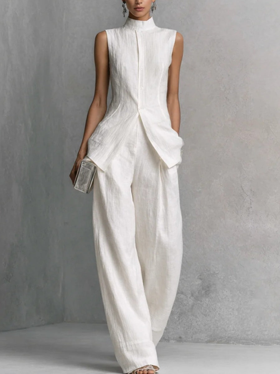 Flowy Casual Sleeveless Vest And Solid Color Trousers Two-piece Set